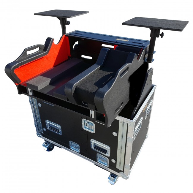  Flip-Ready Console Case For Yamaha DM7-EX with Hydraulic Easy Lifting Detachable Deck Laptop Monitor Arm and Auto Casters